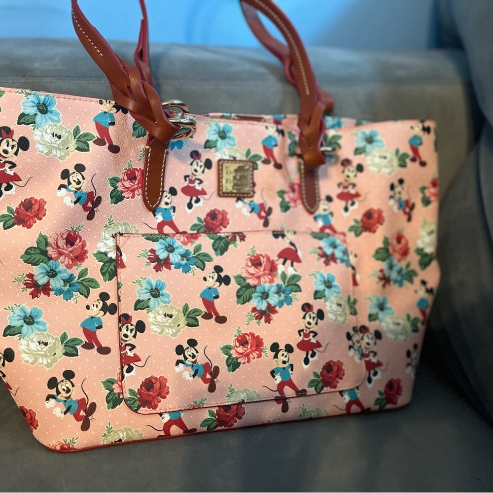 Disney Dooney and Bourke Floral Pink Tote Bag featuring Mickey and Minnie